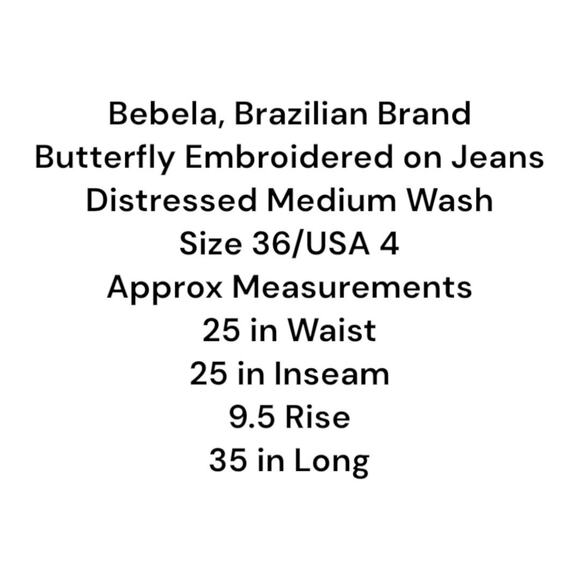 BEBELA Blue Denim Jeans Butterfly Embroidered Girls Size 36/USA 4 - Picture 5 of 11